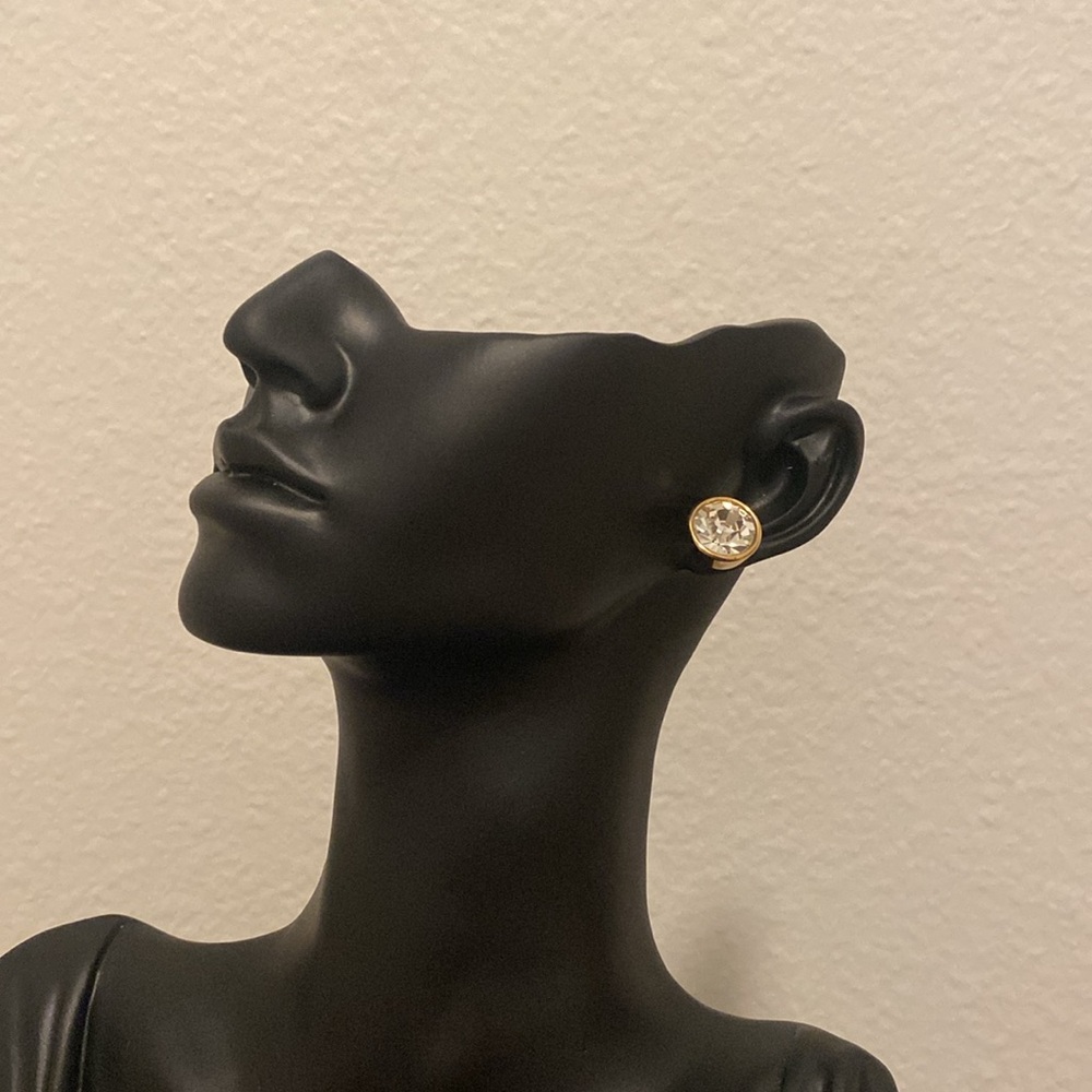 Gold tone, Bezel set Cubic Zirconia Stud Earrings HOST PICK